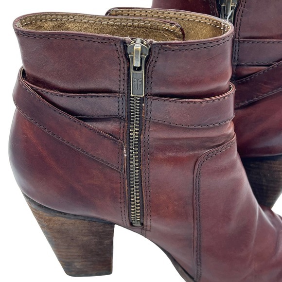 Frye Patty Riding Boot Brown Leather High Block‎ Heel Zipper Buckle 8.5 - Picture 3 of 9
